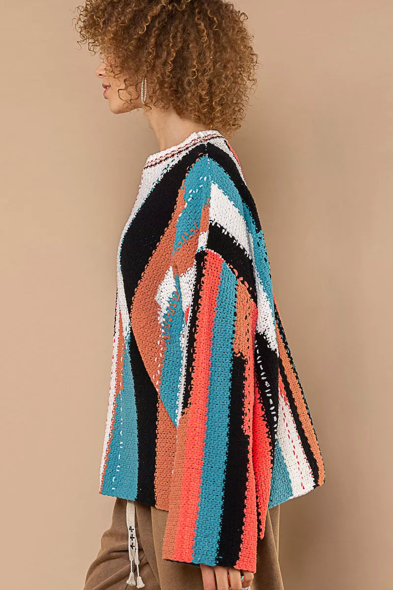 Painted Streets Oversized Sweater – bold geometric colorblock knit pullover with relaxed oversized fit.