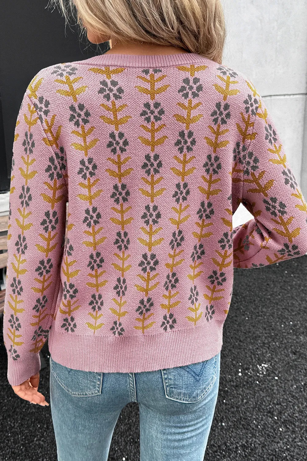Dusty pink floral knit button-up cardigan – Petal Bloom style from A Whimsical Affair.