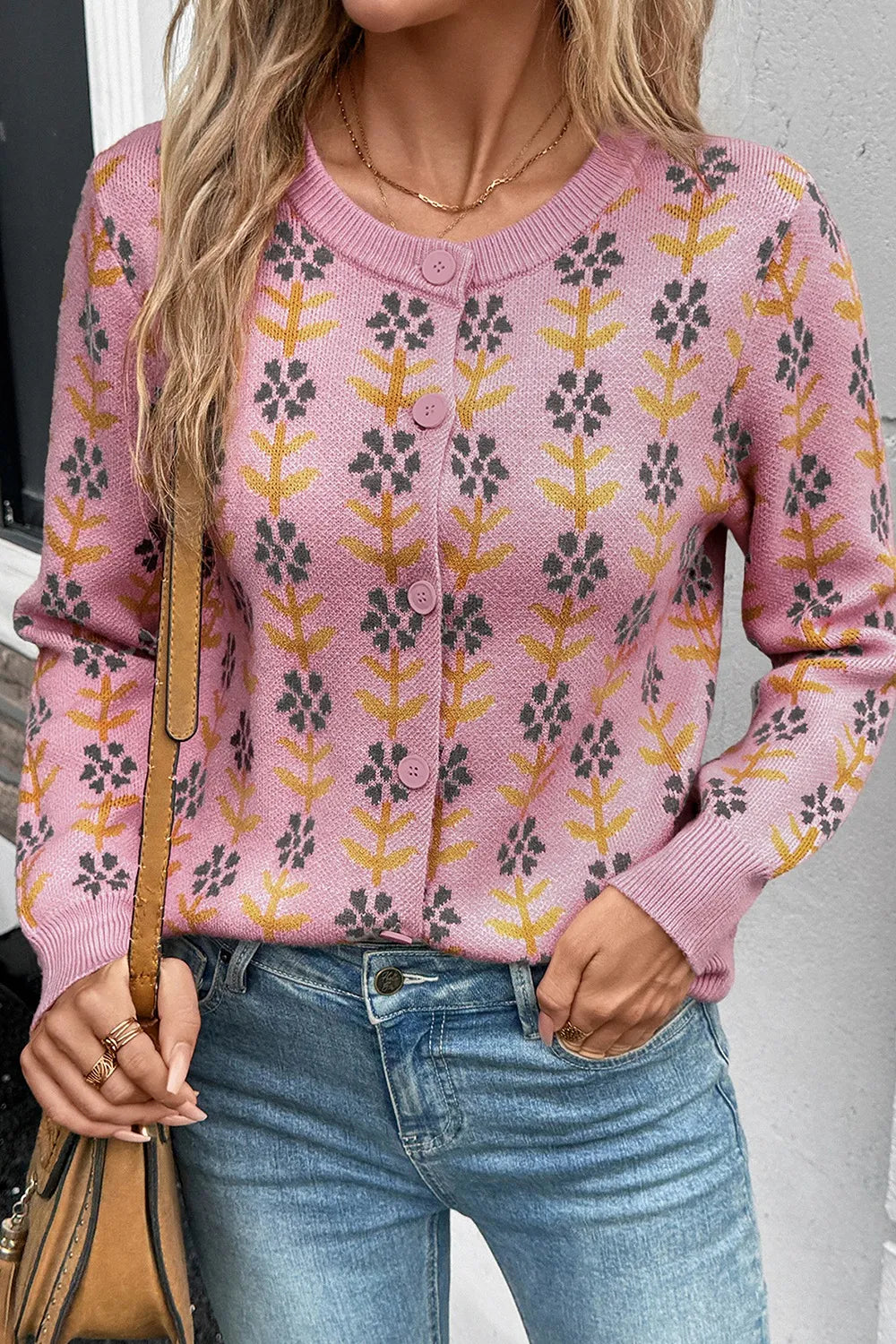 Dusty pink floral knit button-up cardigan – Petal Bloom style from A Whimsical Affair.