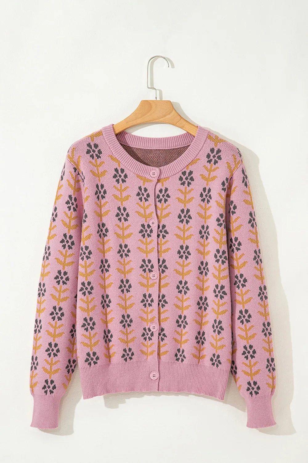 Dusty pink floral knit button-up cardigan – Petal Bloom style from A Whimsical Affair.
