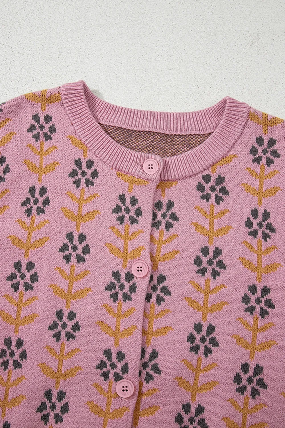 Dusty pink floral knit button-up cardigan – Petal Bloom style from A Whimsical Affair.