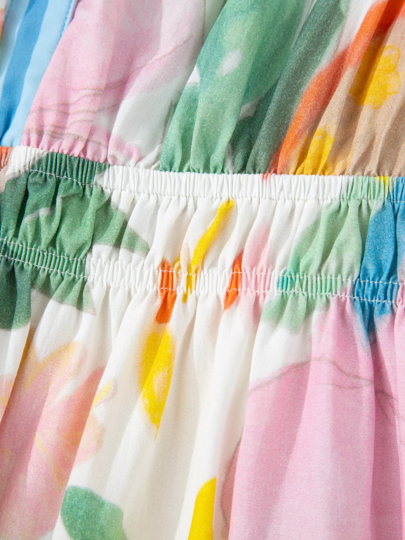 Colorful abstract floral tiered midi dress with flowy silhouette