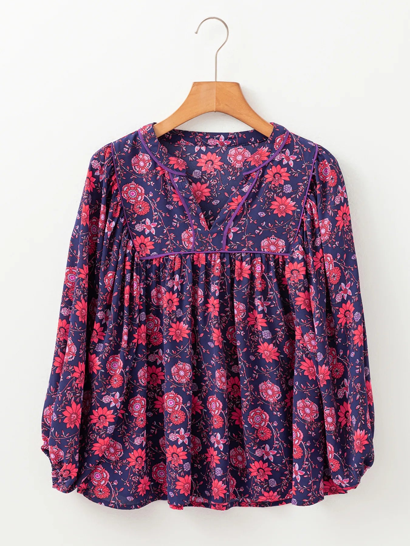 Plum purple floral split-neck blouse with half sleeves – Plum Petal style from A Whimsical Affair.