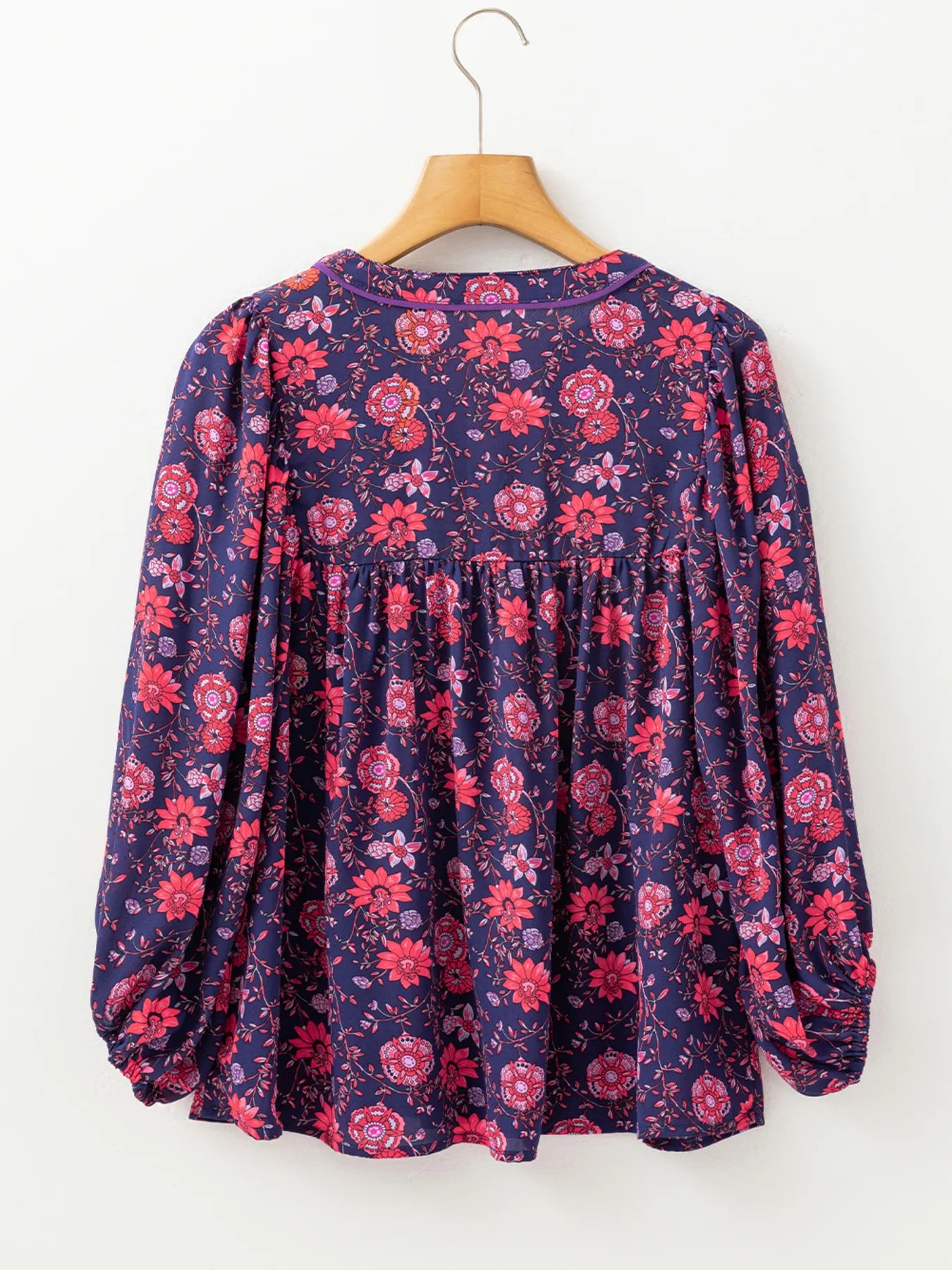 Plum purple floral split-neck blouse with half sleeves – Plum Petal style from A Whimsical Affair.