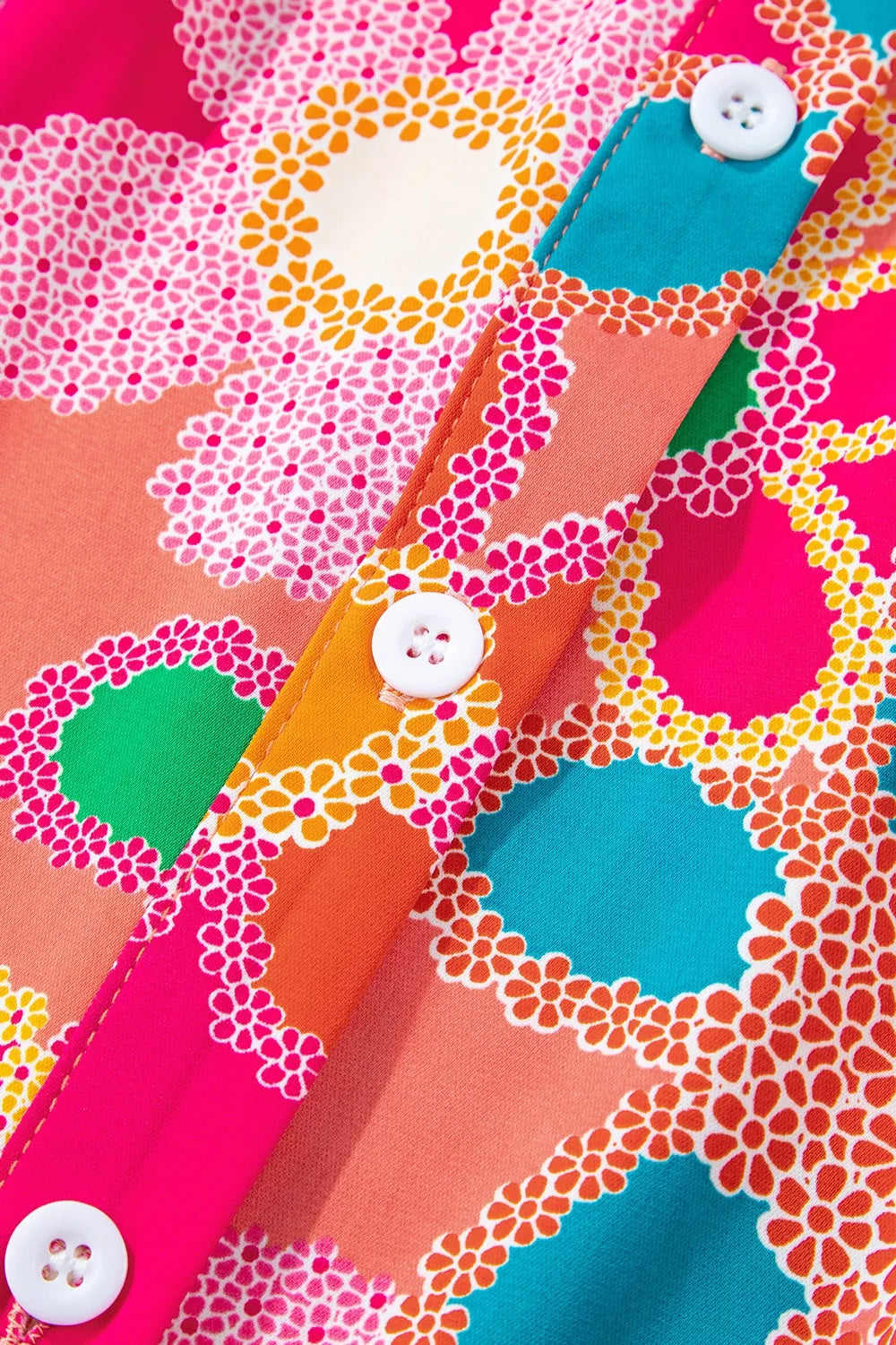 Colorful retro floral button-up blouse with long sleeves