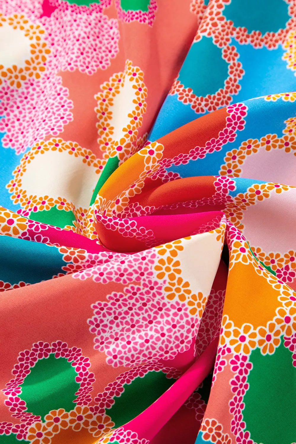 Colorful retro floral button-up blouse with long sleeves