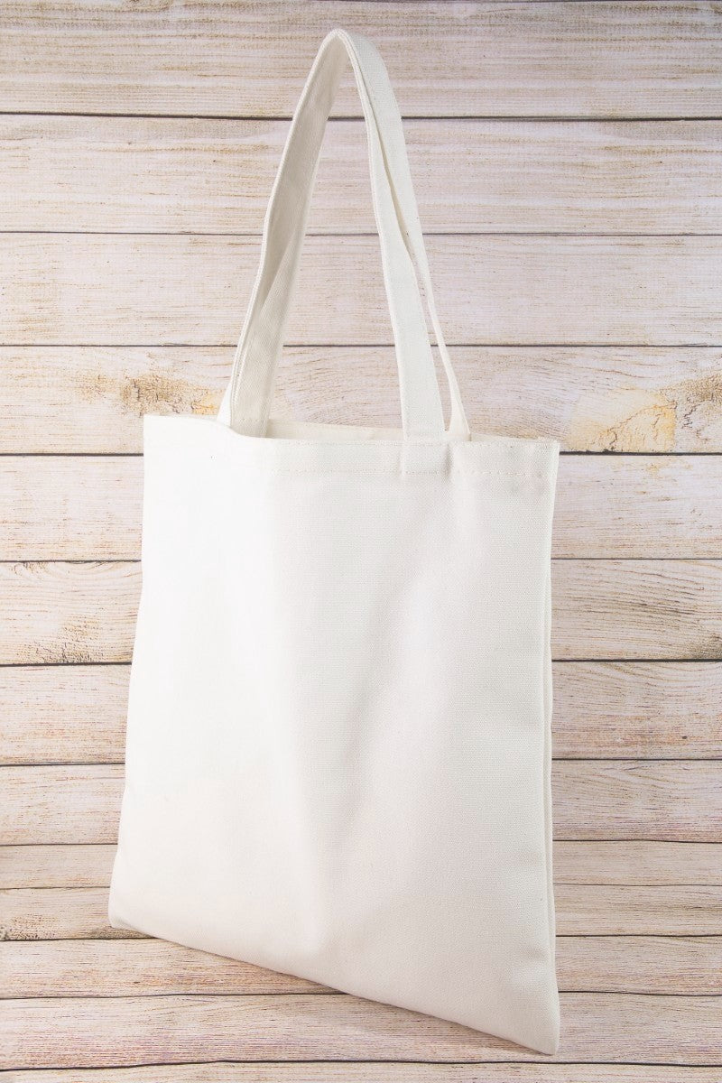 Cream tote bag with vintage vinyl records and coffee cup graphic