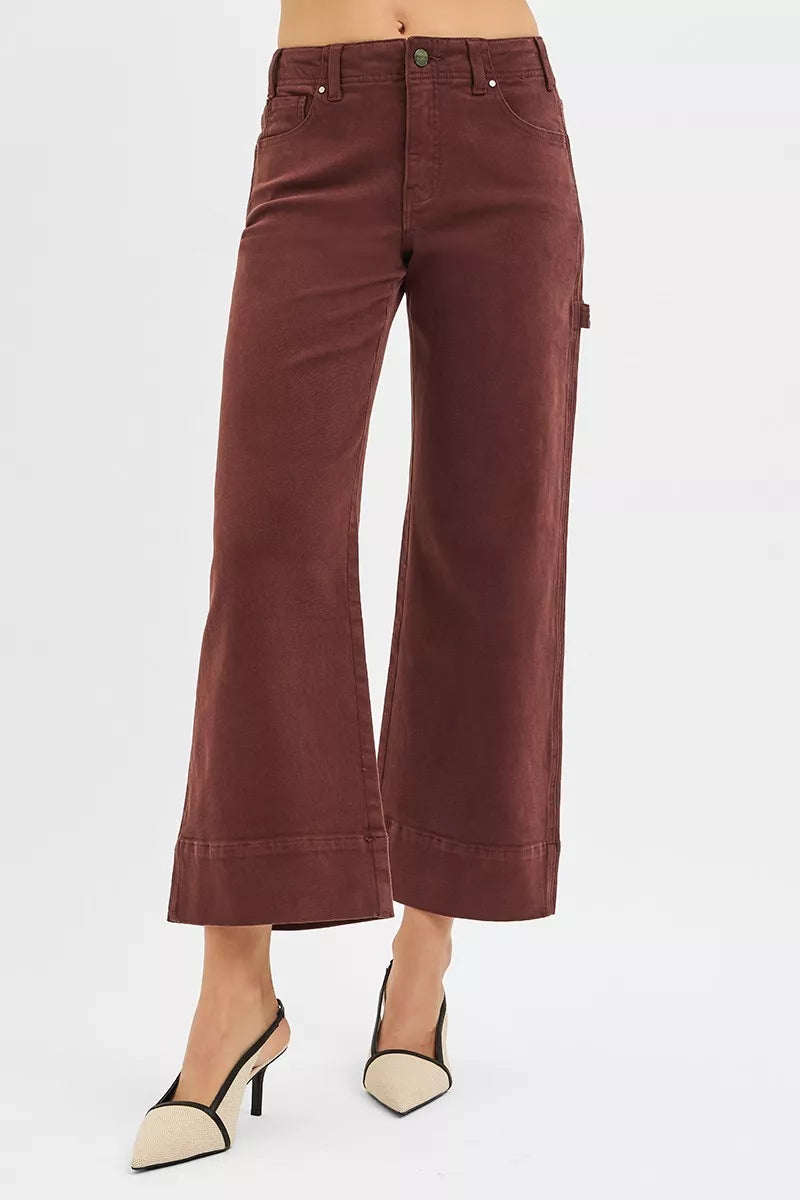 High rise cropped wide-leg pants with no waistband in a cotton blend.