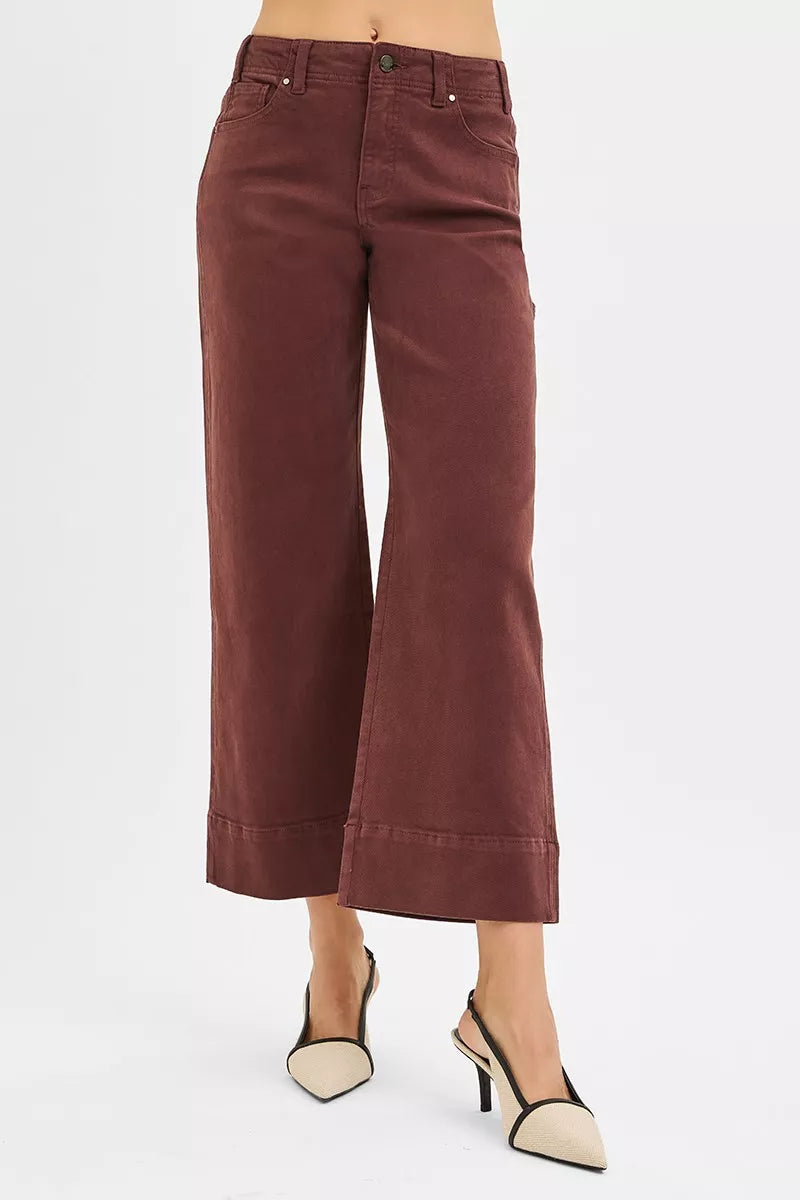 High rise cropped wide-leg pants with no waistband in a cotton blend.