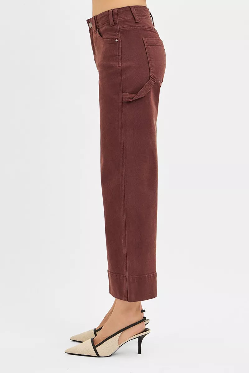High rise cropped wide-leg pants with no waistband in a cotton blend.