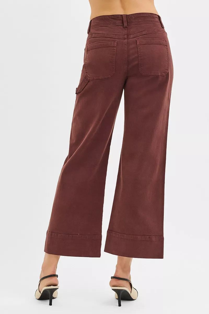 High rise cropped wide-leg pants with no waistband in a cotton blend.