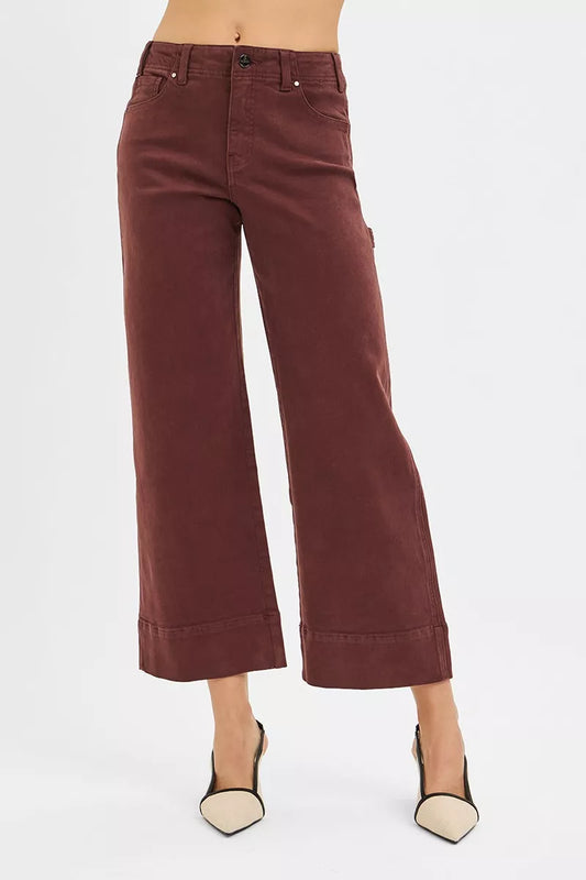 High rise cropped wide-leg pants with no waistband in a cotton blend.