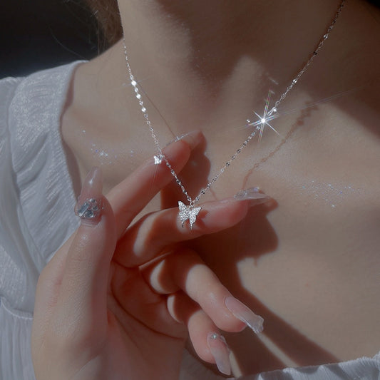 Sterling silver butterfly pendant necklace with zircon detail
