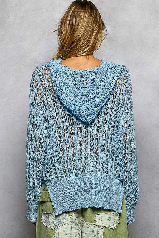 Sky Drift open knit lightweight sweater in soft blue