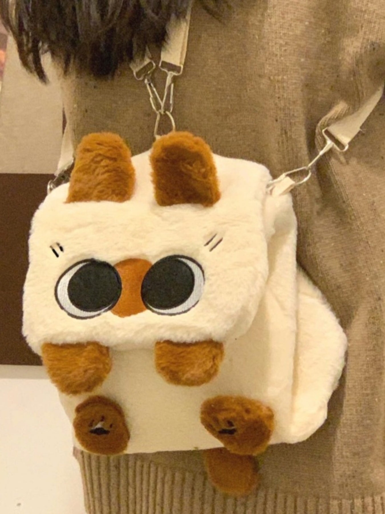 Soft plush bunny mini crossbody bag with fuzzy ears and character face