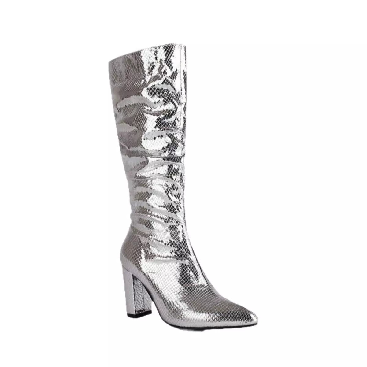 Starlight Luxe Boots in metallic silver with pointed toe and block heel