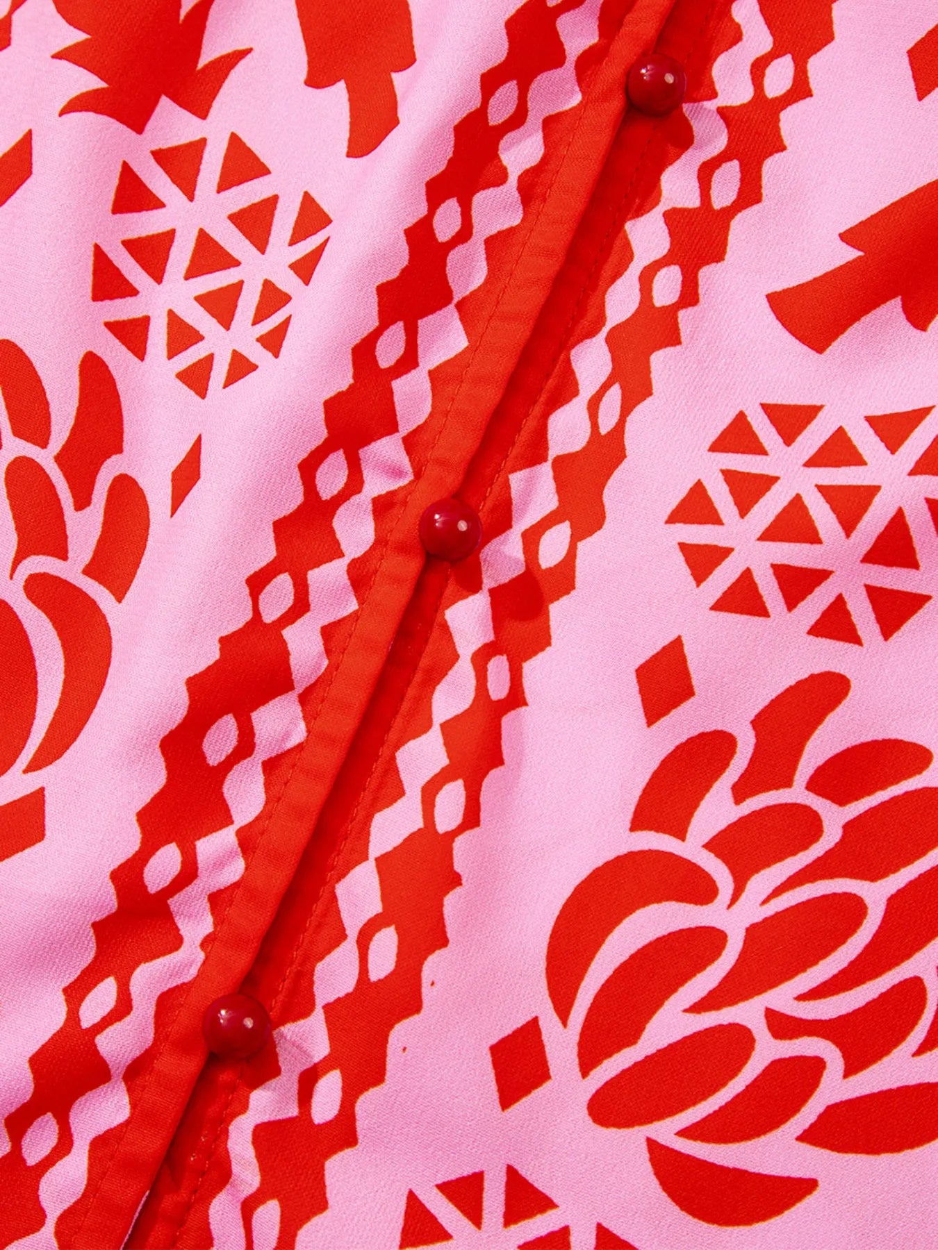 Strawberry-red floral tie-neck button-down blouse with long sleeves – Strawberry Bloom style from A Whimsical Affair.