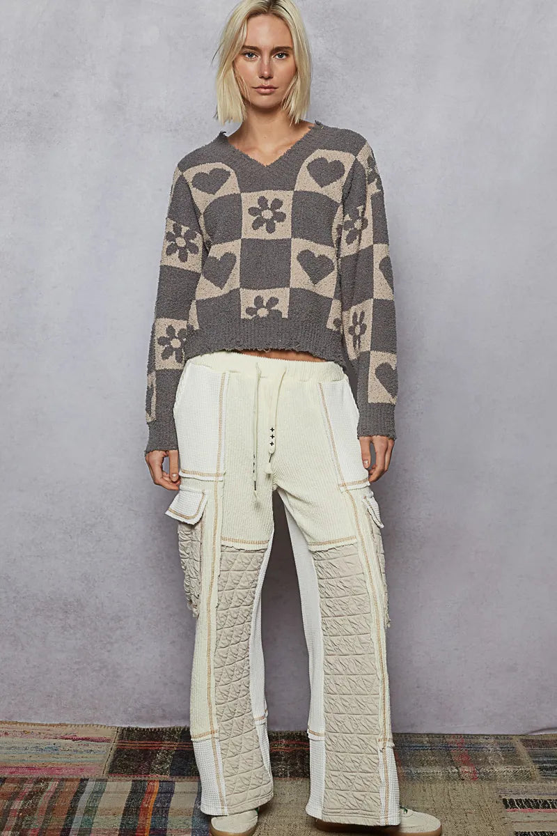 V-neck sweater with heart and checkered pattern – Sweetheart Check style from A Whimsical Affair.