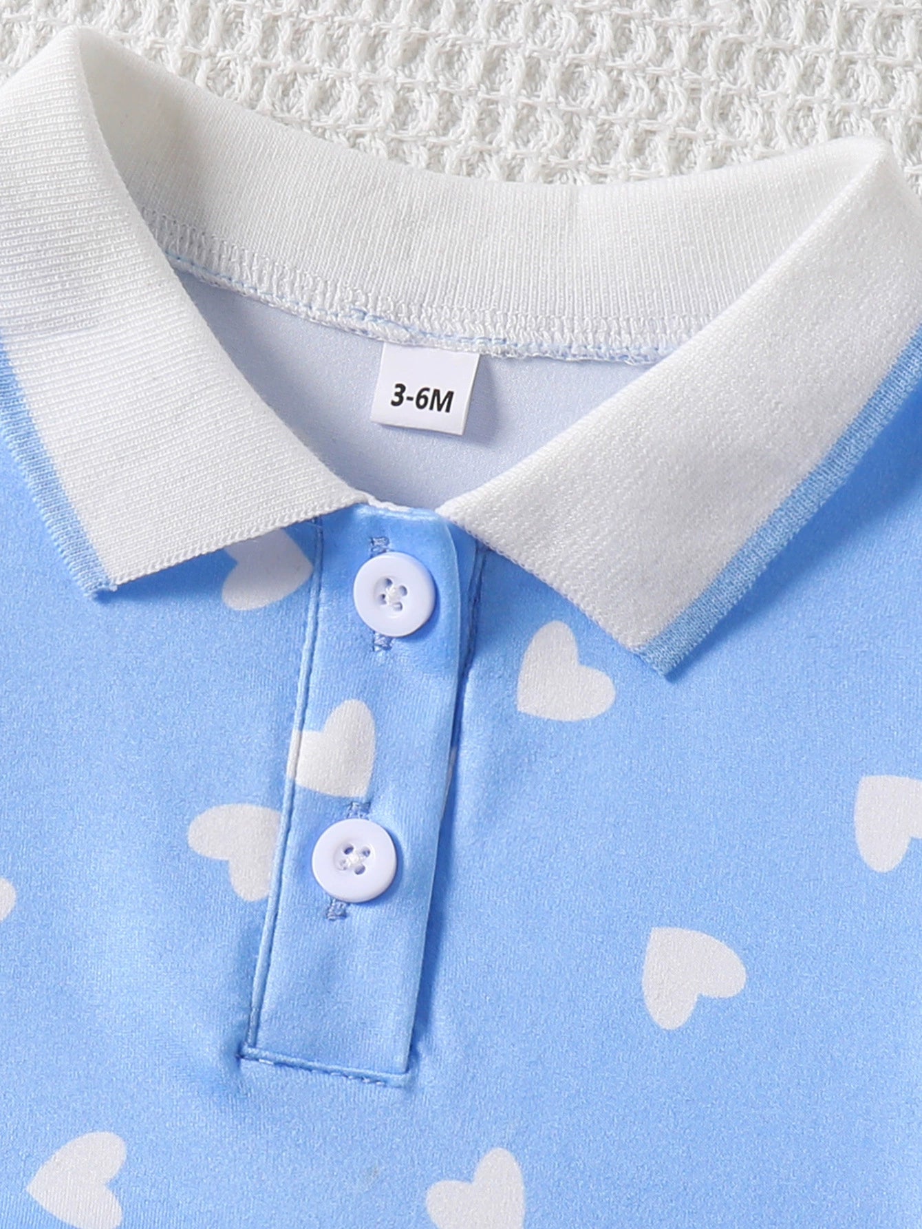 Blue girls dress with white heart print and polo collar