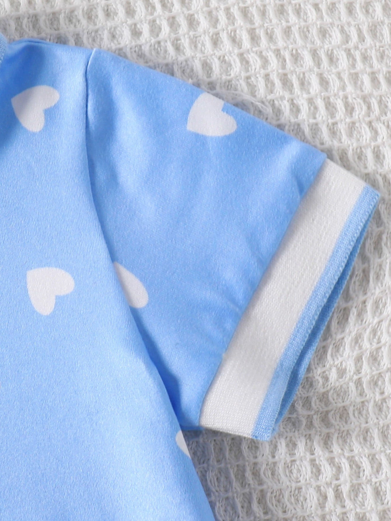 Blue girls dress with white heart print and polo collar