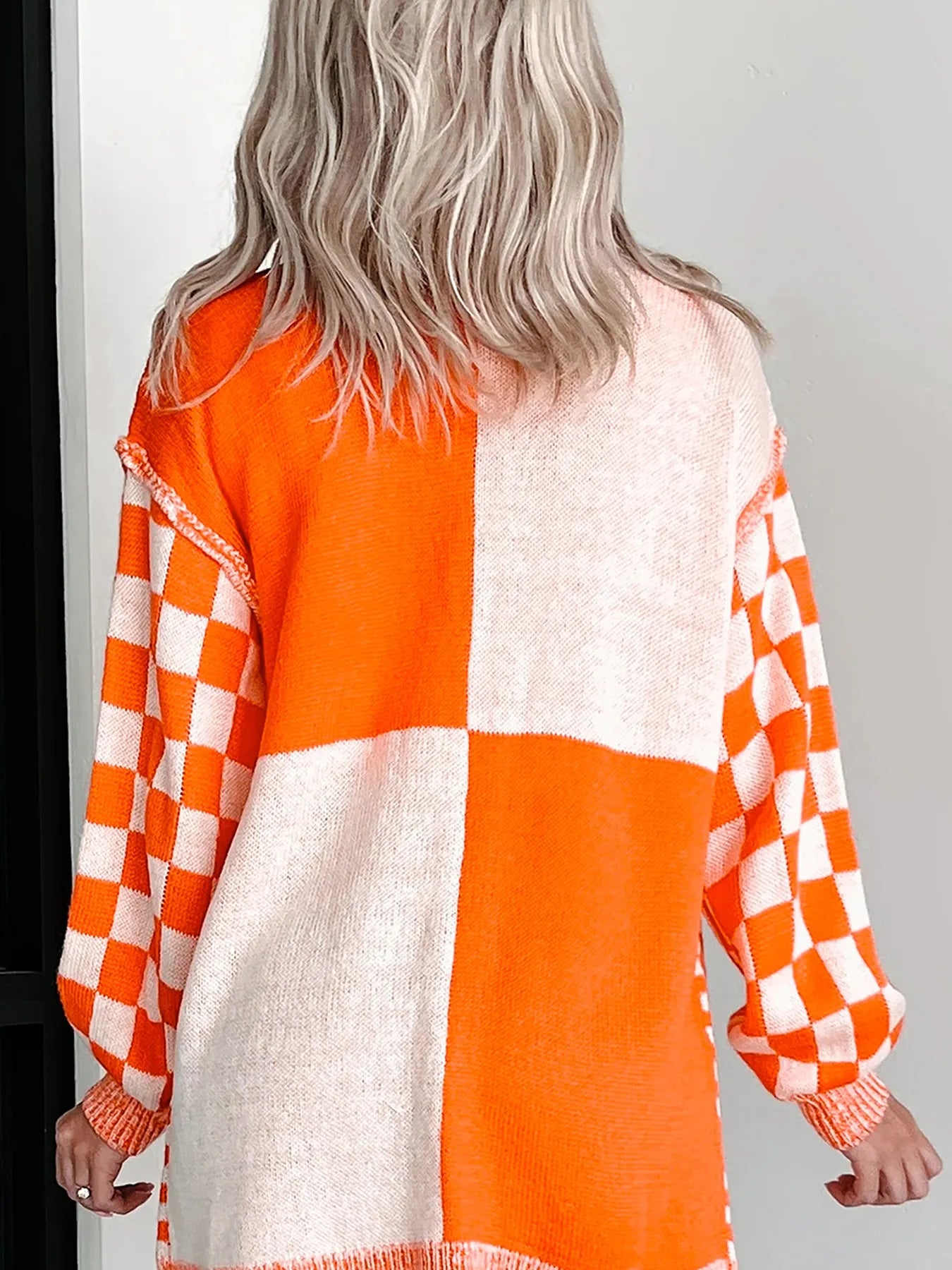 Tangerine checkered open front cardigan