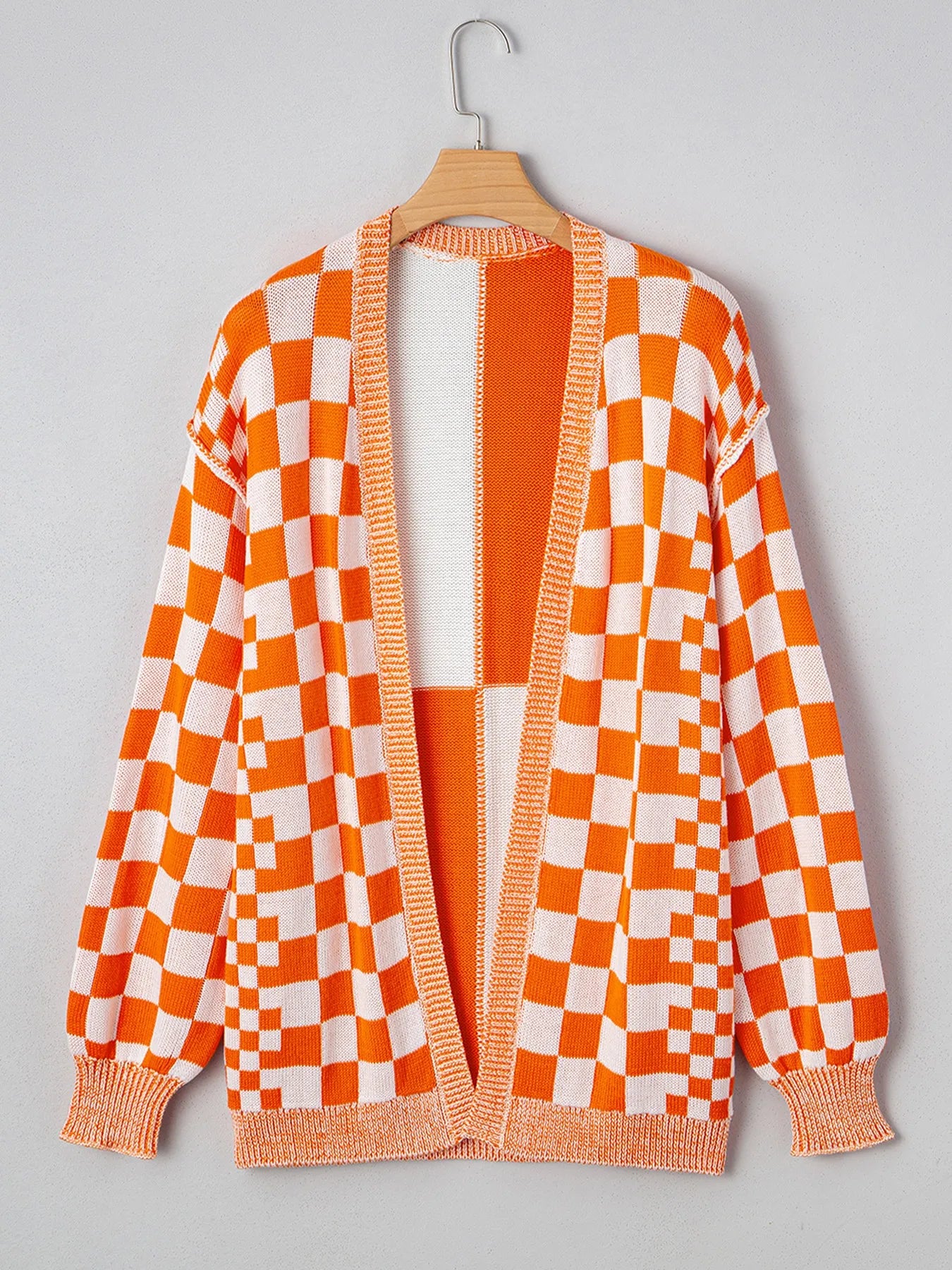 Tangerine checkered open front cardigan
