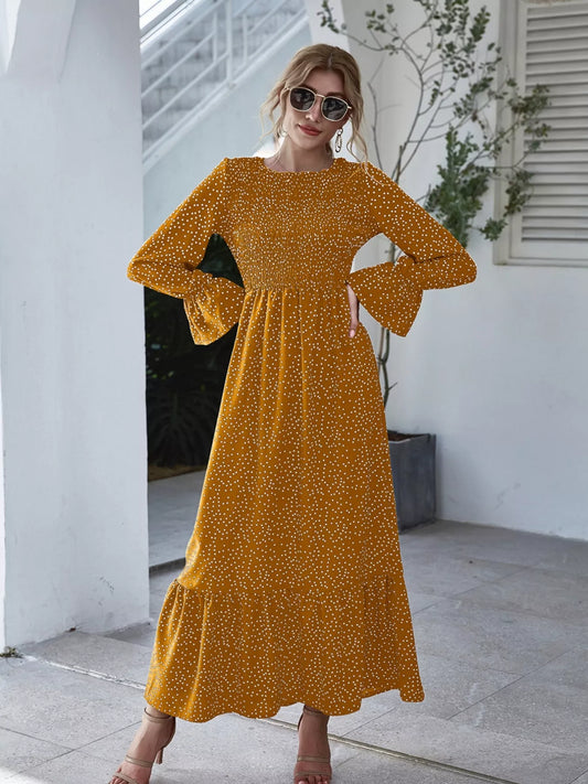 Tangerine dress with ruffled hem and flounce sleeves – Tangerine Glow style from A Whimsical Affair.