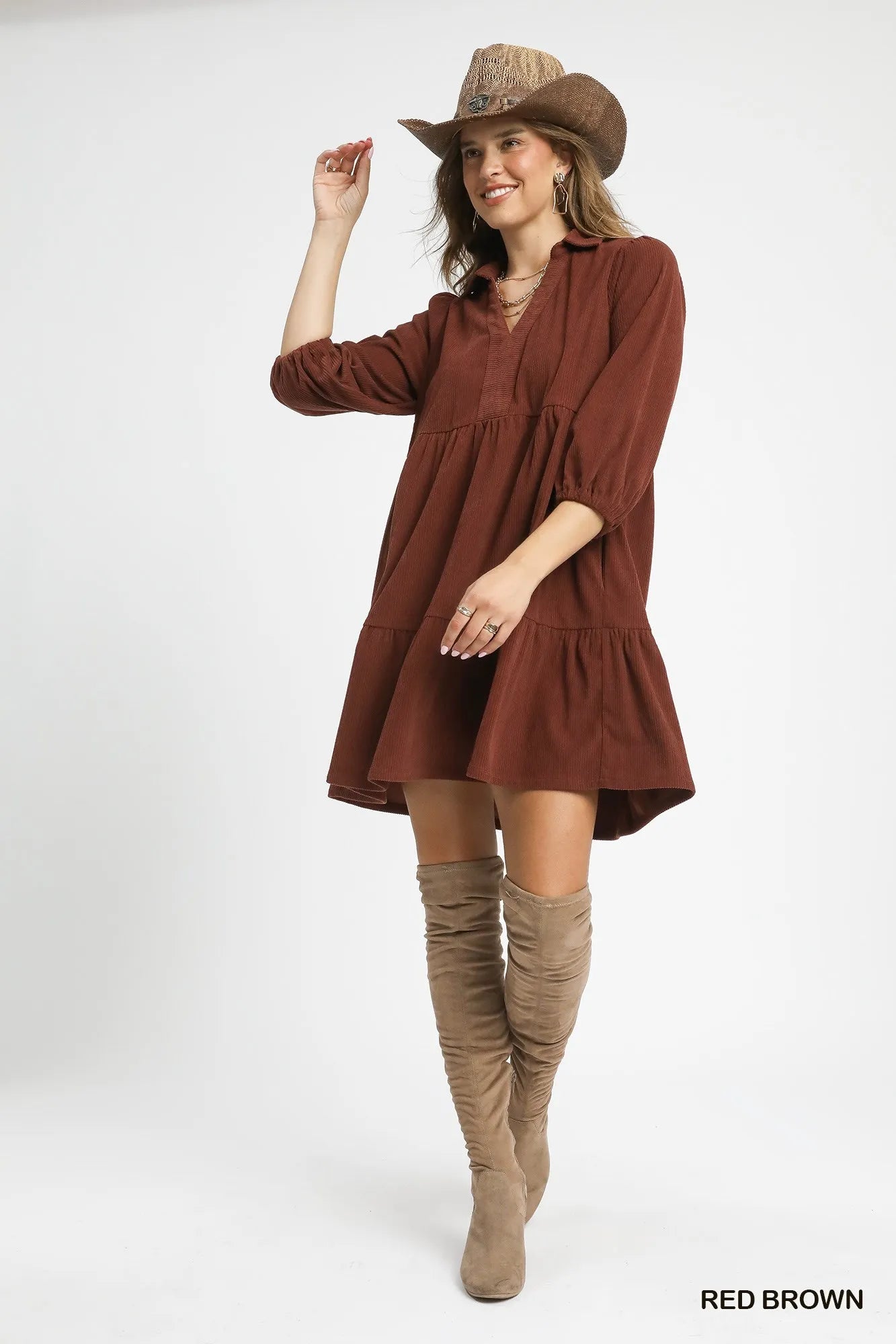 Velvet Valley Corduroy Mini Dress – tiered corduroy mini dress with balloon sleeves in vintage-inspired fall style from A Whimsical Affair.