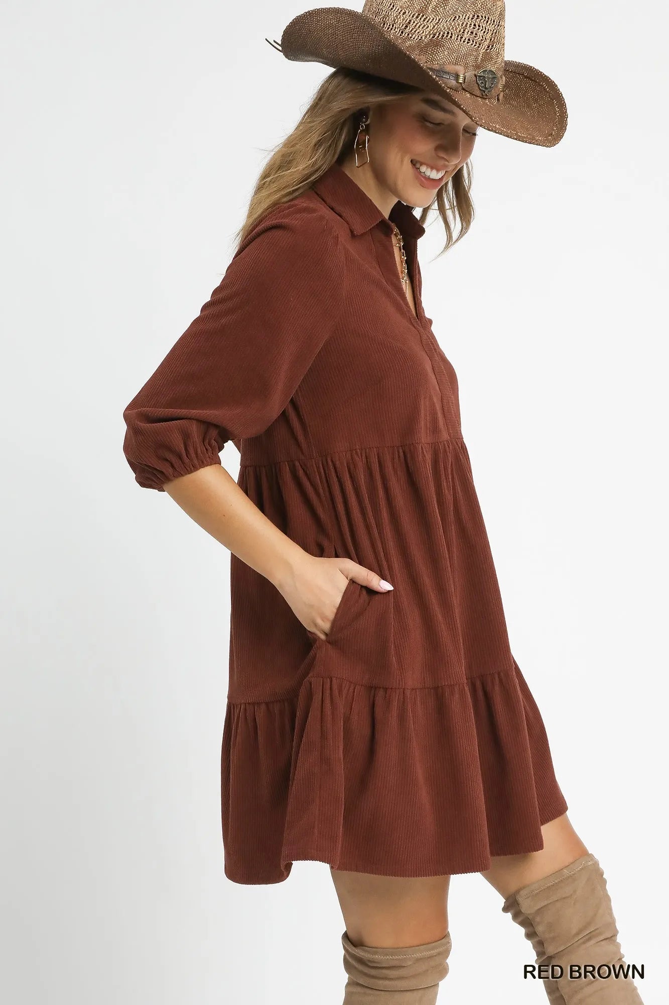 Velvet Valley Corduroy Mini Dress – tiered corduroy mini dress with balloon sleeves in vintage-inspired fall style from A Whimsical Affair.