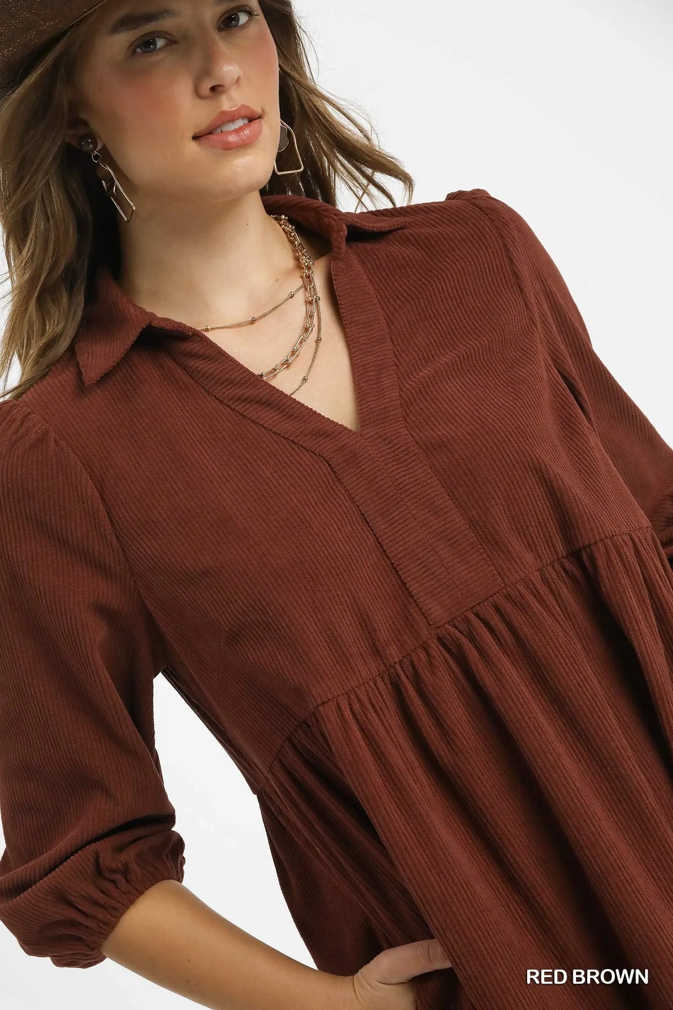 Velvet Valley Corduroy Mini Dress – tiered corduroy mini dress with balloon sleeves in vintage-inspired fall style from A Whimsical Affair.