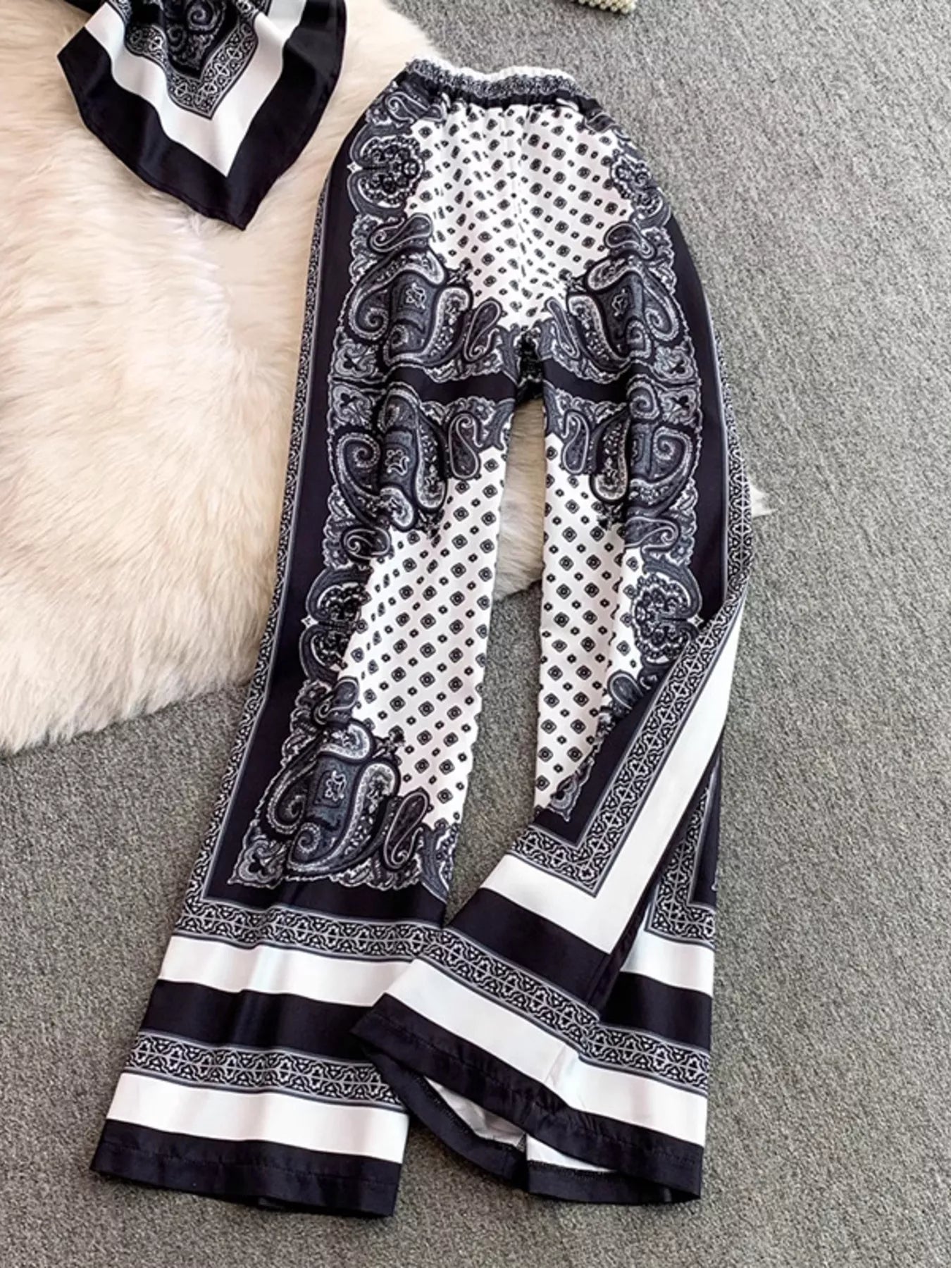 Black printed cami and pants set with tie-back top – Wanderlight style from A Whimsical Affair.