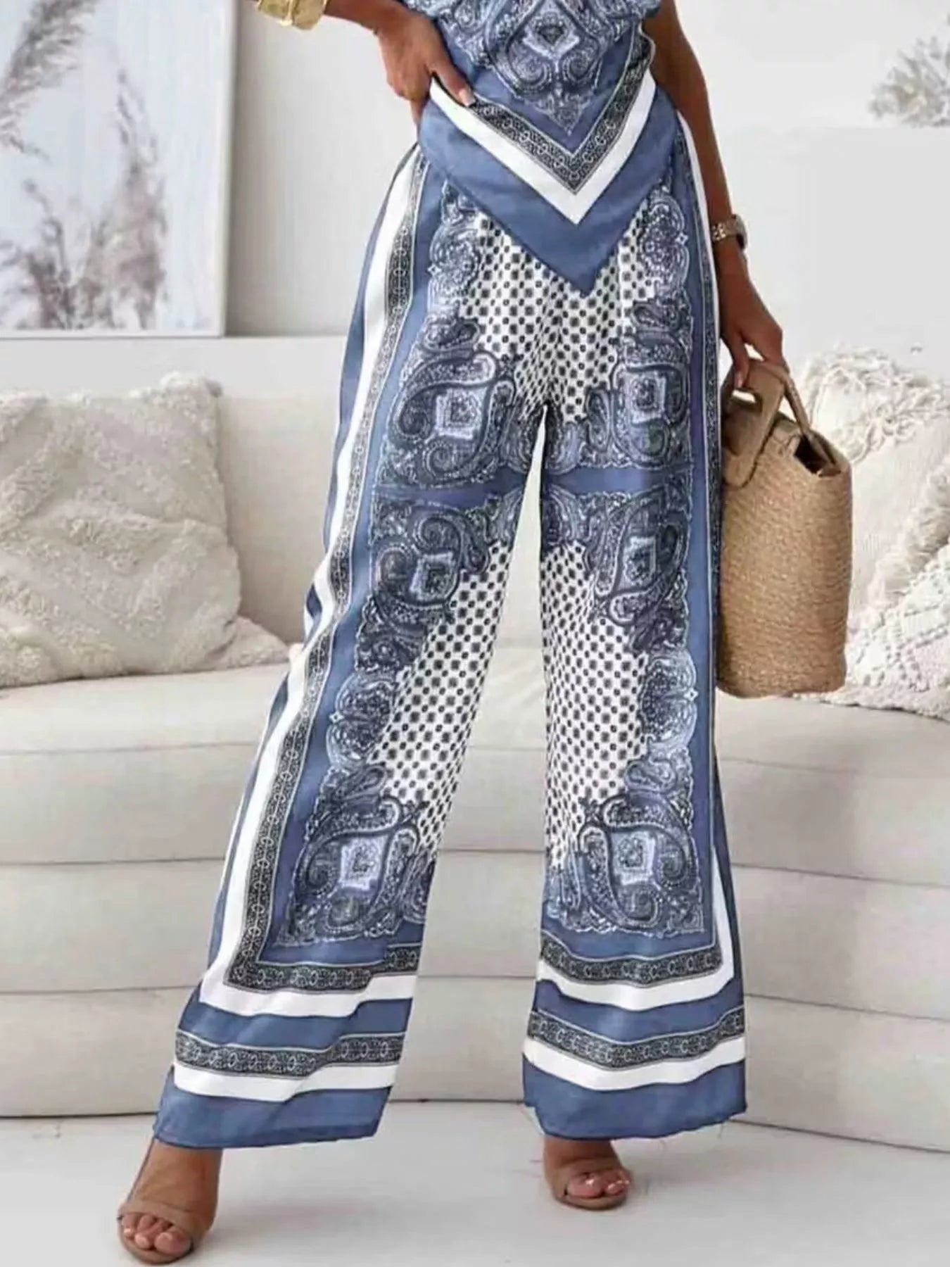 Sky blue printed cami and pants set with tie-back top – Wanderlight style from A Whimsical Affair.