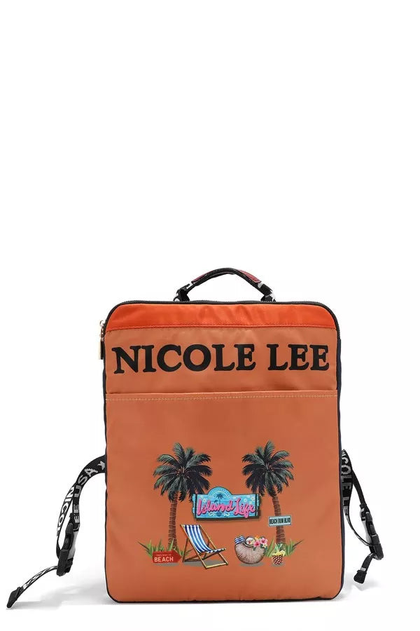 Wanderlust Tales Backpack – Nicole Lee USA design featuring tropical palms and retro island-inspired patches.