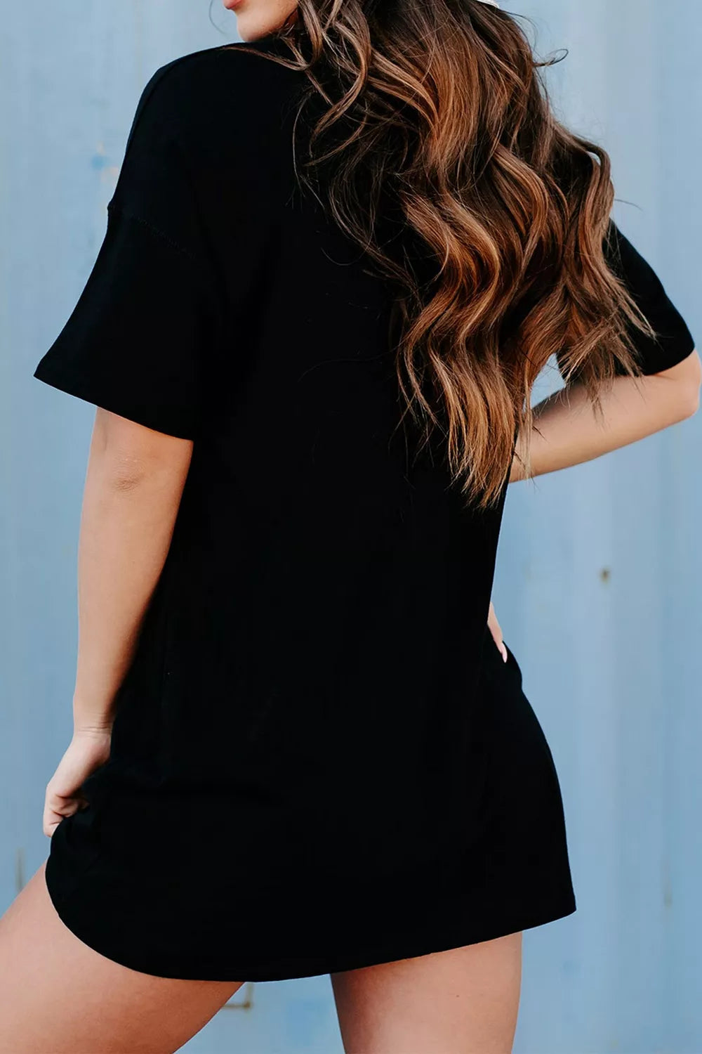 Black short sleeve graphic tee with a patchwork-style flying mallard duck design, relaxed fit, and slightly stretchy cotton-blend fabric.